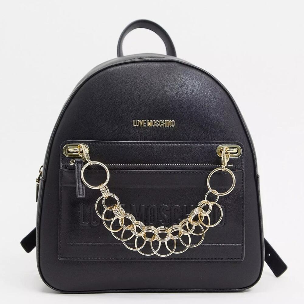 Love Moschino detachable pocket backpack with chain in black
